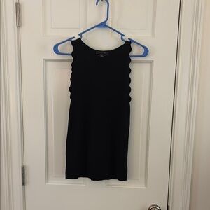 Charming Ann Taylor Black Sleeveless Tank Top with Ruffled Details